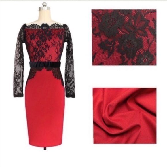 ❣️ Sale was 45$ down sizing ❣️ Floral lace red and black pencil dress - Picture 3 of 4